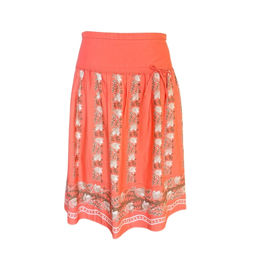 Vintage J. Crew Coral Orange Floral Print Cotton Midi Skirt Size 4 Boho y2k